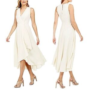 Calvin Klein Ivory Sleeveless V-Neck Faux Wrap Dress